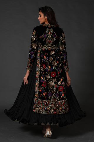 Rohit Bal-Black Silk Velvet Anarkali Set-INDIASPOPUP.COM