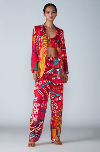 Saaksha & Kinni-Pink Abstract Print Blazer With Bustier And Trouser-INDIASPOPUP.COM