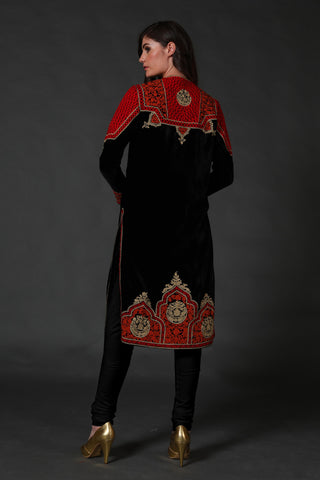 Rohit Bal-Black Silk Velvet Kurta Set-INDIASPOPUP.COM