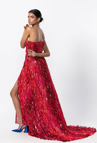 Saaksha & Kinni-Red Chiffon Gown With Trail-INDIASPOPUP.COM