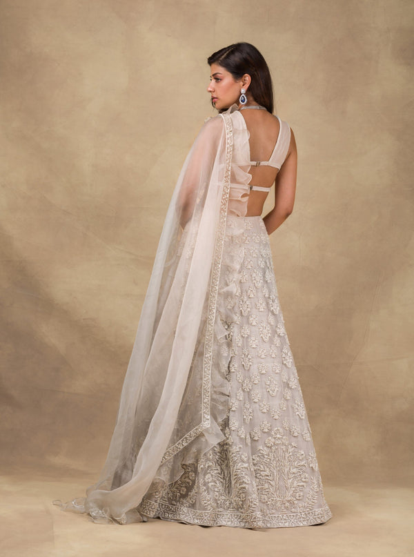Ridhi Mehra - Dirty Ivory Embroidered Lehenga Set - INDIASPOPUP.COM