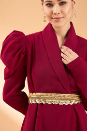 Aakaar-Wine Ornate Jacket With Pant And Belt-INDIASPOPUP.COM