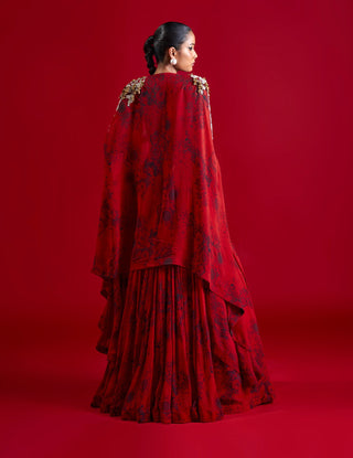 Bhumika Sharma-Red Black Blossom Skirt And Cape Set-INDIASPOPUP.COM