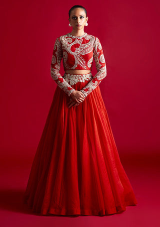 Bhumika Sharma-Red Embroidered Organza Lehenga Set-INDIASPOPUP.COM