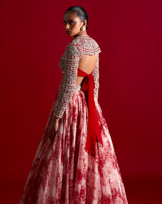 Bhumika Sharma-Red Bow Tie Embroidered Skirt And Blouse-INDIASPOPUP.COM