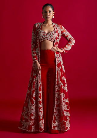 Bhumika Sharma-Red Embroidered Jacket And Gharara Set-INDIASPOPUP.COM