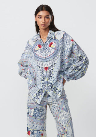 Saaksha & Kinni-Blue Abstract Oversized Shirt-INDIASPOPUP.COM