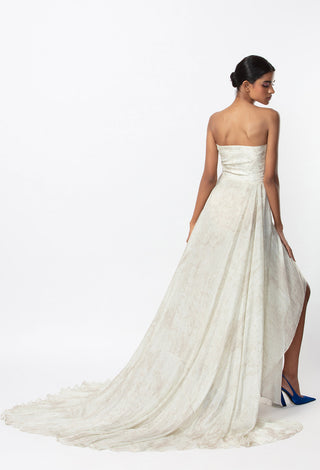 Saaksha & Kinni-Ivory Print Asymmetric Gown-INDIASPOPUP.COM