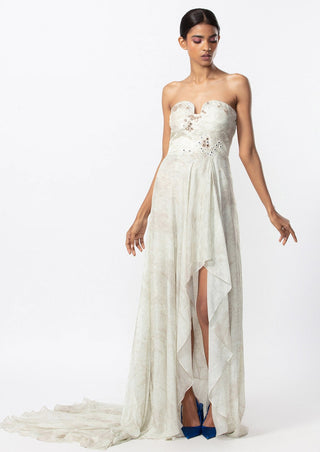 Saaksha & Kinni-Ivory Print Asymmetric Gown-INDIASPOPUP.COM