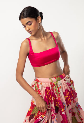 Saaksha & Kinni-Hot Pink Bustier And Abstract Lehenga-INDIASPOPUP.COM