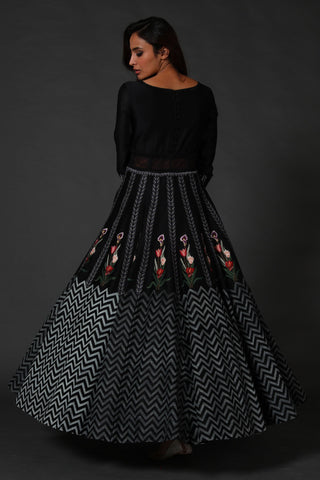 Rohit Bal-Black Chanderi Silk Anarkali Set-INDIASPOPUP.COM