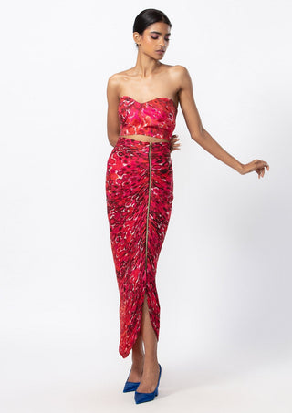 Saaksha & Kinni-Red Pink Floral Bustier And Skirt-INDIASPOPUP.COM