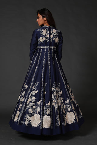 Rohit Bal-Indigo Chanderi Silk Anarkali Set-INDIASPOPUP.COM