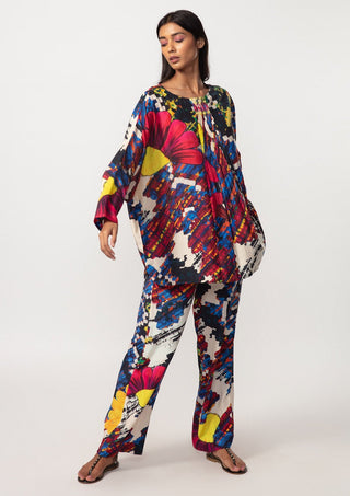 Saaksha & Kinni-Multicolor Floral Printed Blouse And Pants-INDIASPOPUP.COM