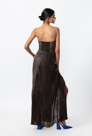 Saaksha & Kinni-Black Chiffon Pleated Dress-INDIASPOPUP.COM