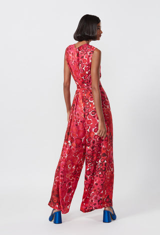 Saaksha & Kinni-Red Pink Abstract Floral Jumpsuit-INDIASPOPUP.COM