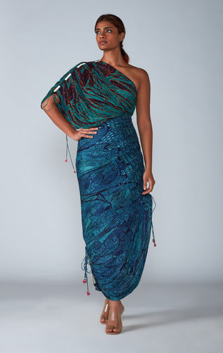 Saaksha & Kinni-Turquoise Blue Pleated Saree Dress-INDIASPOPUP.COM