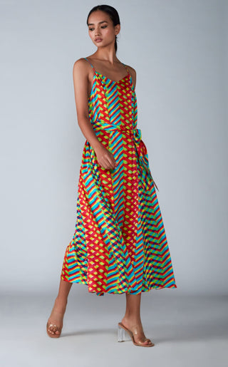 Saaksha & Kinni-Multicolor Leheriya Print Summer Dress-INDIASPOPUP.COM