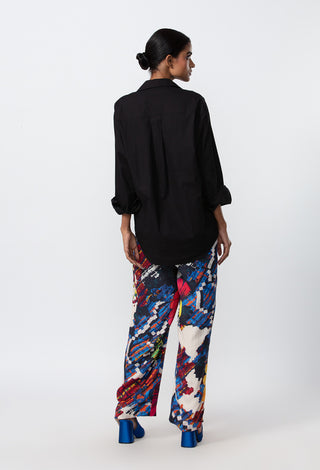 Saaksha & Kinni-Black Collared Shirt And Floral Pants-INDIASPOPUP.COM