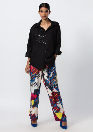 Saaksha & Kinni-Black Collared Shirt And Floral Pants-INDIASPOPUP.COM