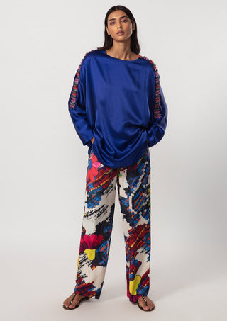 Saaksha & Kinni-Blue Silk Blouse And Pants-INDIASPOPUP.COM