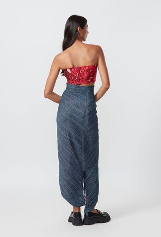 Saaksha & Kinni-Red Pink Bustier And Pleated Skirt-INDIASPOPUP.COM