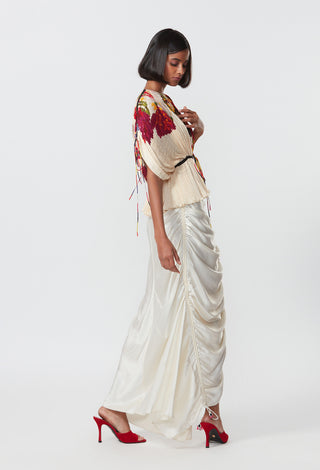 Saaksha & Kinni-Ivory Floral Pleated Blouse And Skirt-INDIASPOPUP.COM
