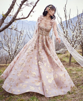 Dolly J-Norah Pink And Gold Woven Bridal Gown-INDIASPOPUP.COM