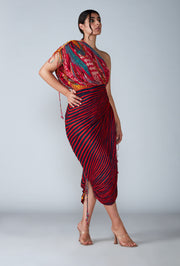 Saaksha & Kinni-Pink Red Saree Dress-INDIASPOPUP.COM