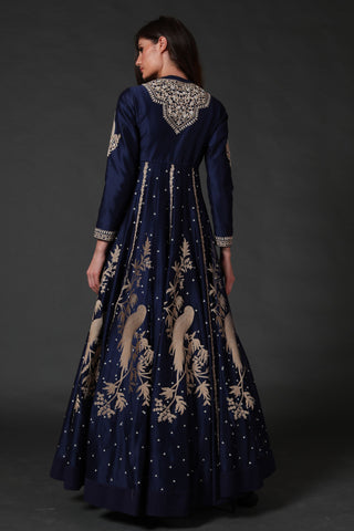 Rohit Bal-Indigo Chanderi Silk Anarkali Set-INDIASPOPUP.COM