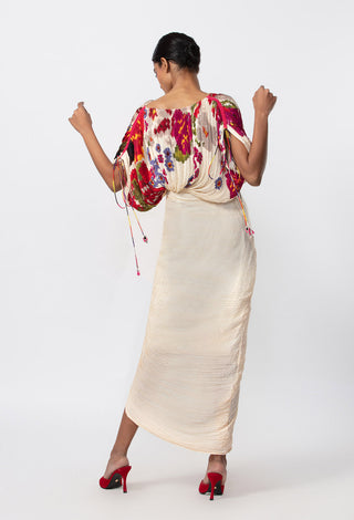 Saaksha & Kinni-Ivory Micro Pleated Sari Dress-INDIASPOPUP.COM
