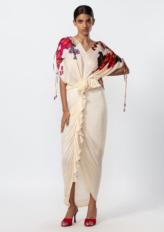 Saaksha & Kinni-Ivory Micro Pleated Sari Dress-INDIASPOPUP.COM
