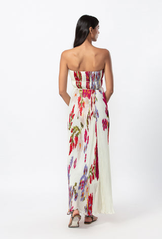 Saaksha & Kinni-Ivory Chiffon Floral Print Dress-INDIASPOPUP.COM