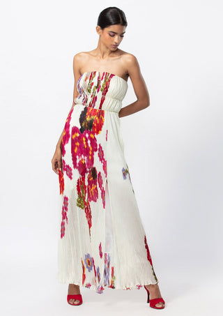 Saaksha & Kinni-Ivory Chiffon Floral Print Dress-INDIASPOPUP.COM