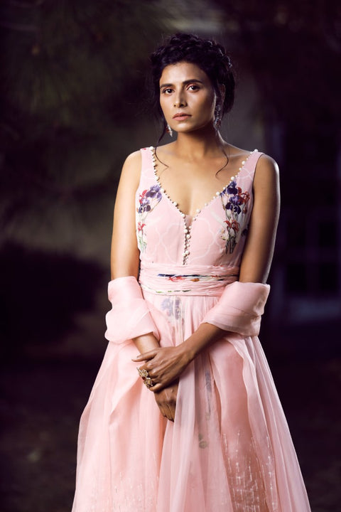 Mahima Mahajan - Blush Pink Slit Anarkali - INDIASPOPUP.COM