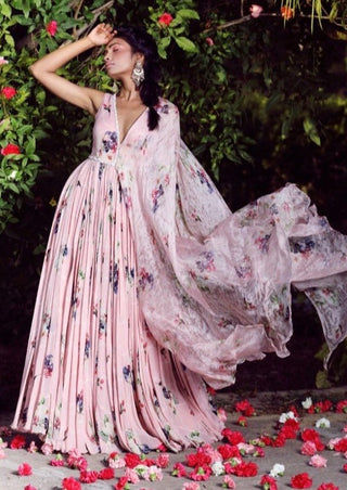 Mahima Mahajan - Blush Pink Printed Drape Anarkali - INDIASPOPUP.COM