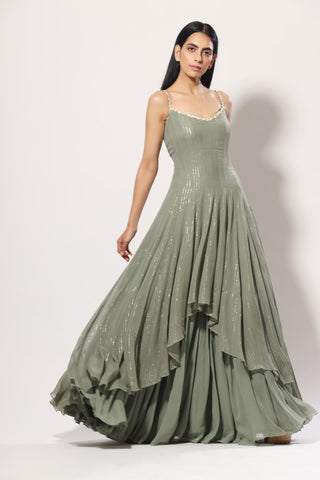 Mahima Mahajan - Olive Georgette Anarkali Set - INDIASPOPUP.COM