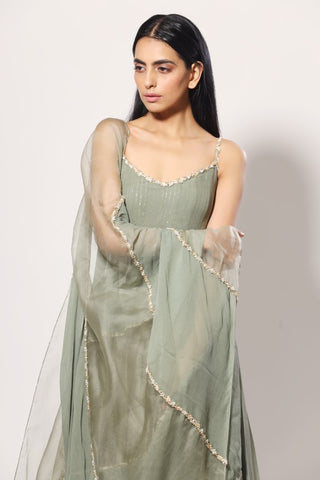 Mahima Mahajan - Olive Georgette Anarkali Set - INDIASPOPUP.COM