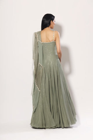 Mahima Mahajan - Olive Georgette Anarkali Set - INDIASPOPUP.COM