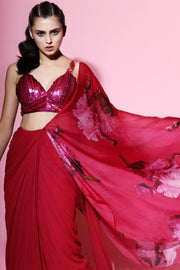 Mahima Mahajan-Hot Pink Solid Saree-INDIASPOPUP.COM