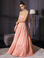 Mani Bhatia-Peach Ombre Gown Embroidered Anarkali Gown-INDIASPOPUP.COM