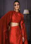 Mani Bhatia-Red Slit Skirt Set With Fringes & Cape-INDIASPOPUP.COM