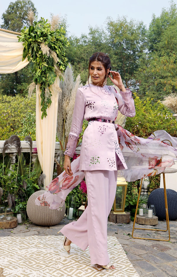 Mahima Mahajan-Lilac Satin Kurti With Pant-INDIASPOPUP.COM