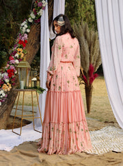 Mahima Mahajan-Light Blush Printed Long Dress-INDIASPOPUP.COM