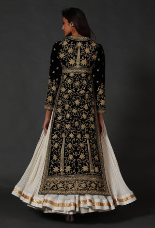 Rohit Bal-Black Silk Velvet Split Anarkali Set-INDIASPOPUP.COM