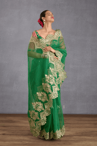 Torani-Green Huma Sari With Blouse-INDIASPOPUP.COM