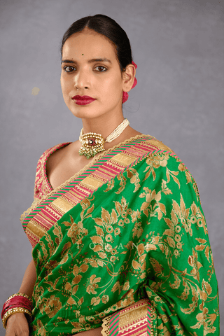 Torani-Green Pink Revathi Sari With Blouse-INDIASPOPUP.COM