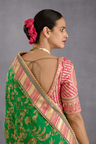 Torani-Green Pink Revathi Sari With Blouse-INDIASPOPUP.COM