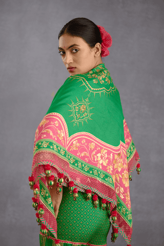 Torani-Green Pink Chokor Scarf-INDIASPOPUP.COM