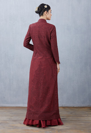 Torani-Maroon Rati Jaloba Dress With Jacket-INDIASPOPUP.COM